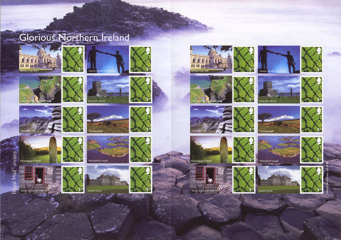 Glorious Northern Ireland Smilers Sheet of stamps issued 11 March 2008.