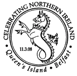 Postmark illustrated with Seahorse from Belfast city coat of arms.