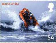 54p Rescue at Sea 
				lifeboat stamp.