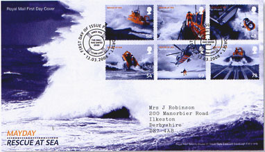 Royal Mail first day cover for Rescue at Sea stamps issued 13 March 2008.