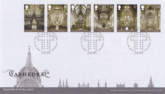 Royal Mail first day cover for Cathedrals stamps and miniature sheet issued13 May 2008.