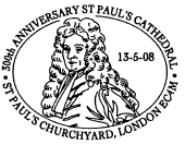 Postmark showing Sir Christopher Wren.
