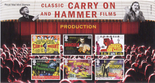 Royal Mail presentation pack for Carry On and Hammer Horror stamps.