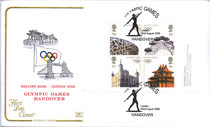 Cotswold Official Olympic Games Flag Handover first day cover.