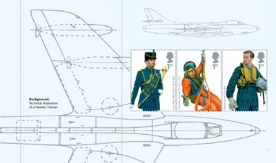 RAF prestige stamp book pane 2 with 1st class Uniforms stamps.