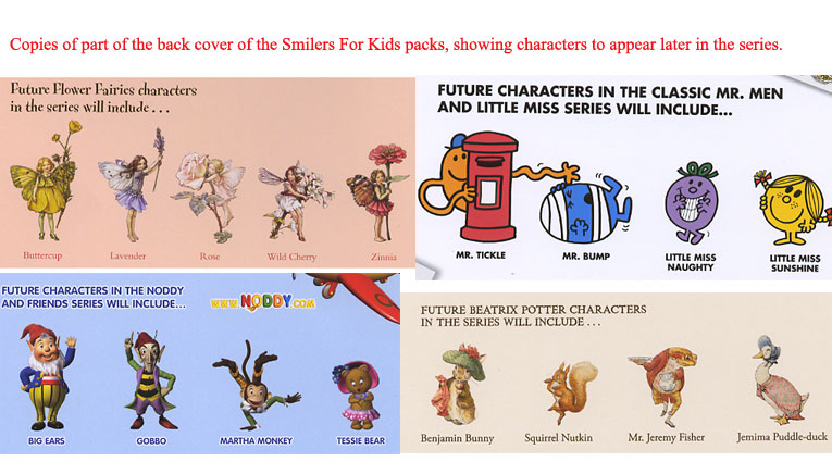 future Smilers for Kids taken from the back of current packs.