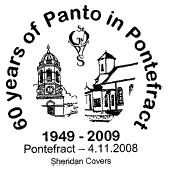postmark showing 60th anniversary logo of St. Giles Pantomime Society 	Pontefract.