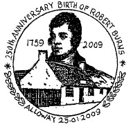 Postmark showing Robert Burns and Alloway Birthplace.