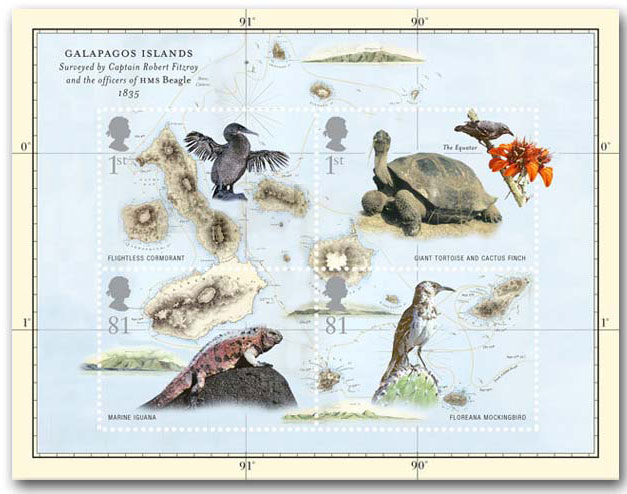 Charles Darwin Miniature sheet of 4 British stamps.