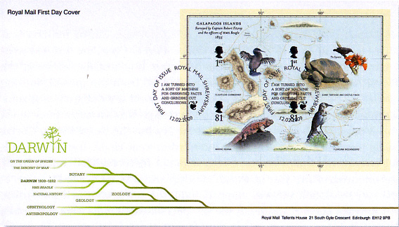 Charles Darwin Bicentenary Royal Mail first day cover.