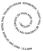 Tallents House FD postmark for Charles Darwin stamps.