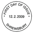 Shrewsbury non-pictorial FD postmark for Charles Darwin
stamps.