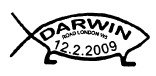 Darwin postmark, amended Christian fish motif design.