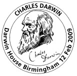 postmark showing portrait and signature of Charles Darwin.