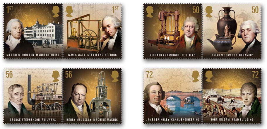 Set of 6 stamps showing Pioneers of the Industrial Revolution in Britain.