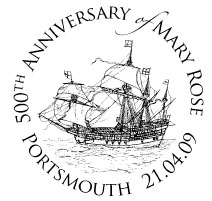 Postmark showing the Mary Rose.
