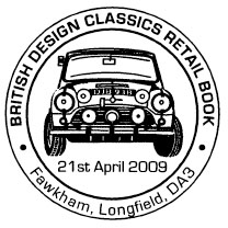 Postmark showing mini-car Rally-style.