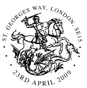 Postmark showing St George and Dragon.