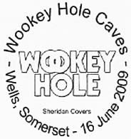 postmark showing logo of Wookey Hole caves attraction.