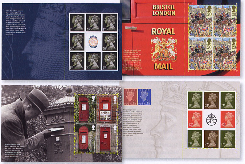 4 panes from the Treasures of the Archive Prestige Stamp Book issued 18 August 2009.