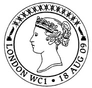 postmark illustrated with profile of young Queen Victoria.