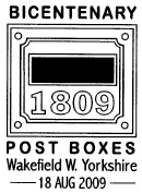 Wakefield postmark illustrated with letter box apperture.