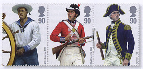 Strip of 3 x 90p stamps showing Royal Navy Uniforms.