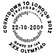 Stratford Countdown postmark for Olympic and Paralympic stamps 2009.