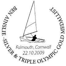 Postmark showing single-handed yacht, Olympics.