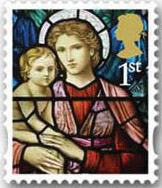 Christmas 2009 1st class stained glass window stamp.