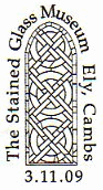 Postmark showing stained glass window.