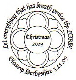 Postmark showing stained glass window.