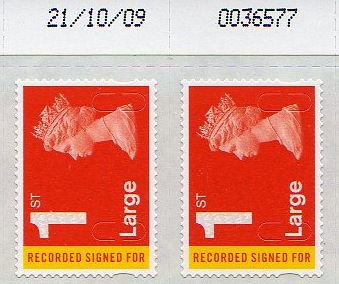 Recorded signed for 1st class large date block.