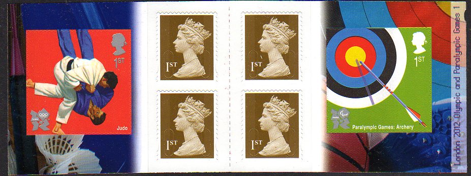 booklet of 6 x 1st class self-adhesive stamps inc Judo and Archery Olympics stamps.
