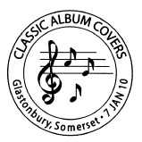 Glastonbury Postmark illustrated with musical stave.