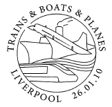 postmark showing train boat and plane.