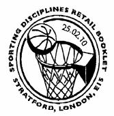 Postmark showing basketball and hoop.