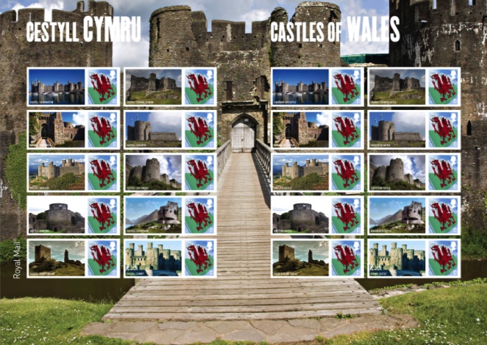 Castles of Wales Smilers sheet of stamps.