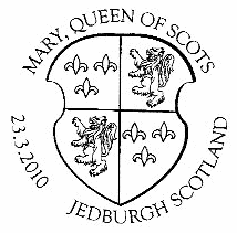 Postmark showing the arms of Queen Mary.