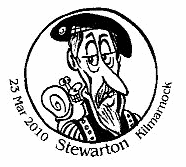 Postmark illustrated with cartoon king.