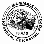 Postmark showing a hedgehog.