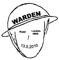 Postmark showing air-raid warden helmet.