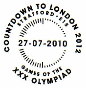 Stratford Countdown postmark for Olympic and Paralympic stamps 2009.