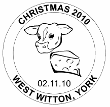 Postmark showing cow's head and slab of cheese!