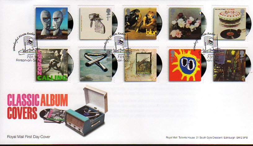 Classic Albums stamps on fdc with Pirate Radio Frinton postmark.