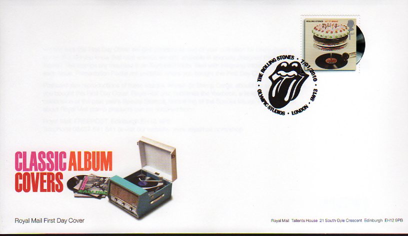 Rolling Stones Let it Bleed Classic Albums stamp on fdc with Rolling Stones logo Olympic Studios postmark.