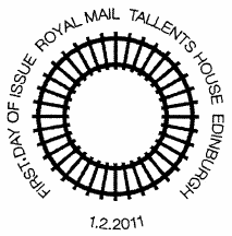 Official first day postmark showing circular railway track.