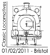 Postmark showing front of steam locomotive.