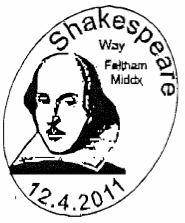 Postmark showing portrait of Shakespeare.