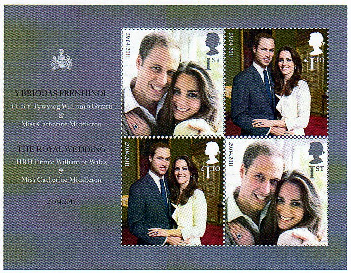 Miniature sheet of stamps for wedding of Prince William of Wales & Catherine Middleton
